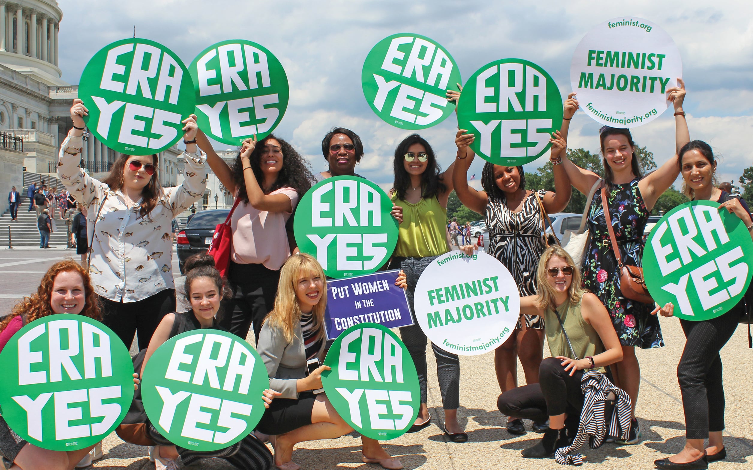 Image of women at the Capitol Building with ERA Yes signs